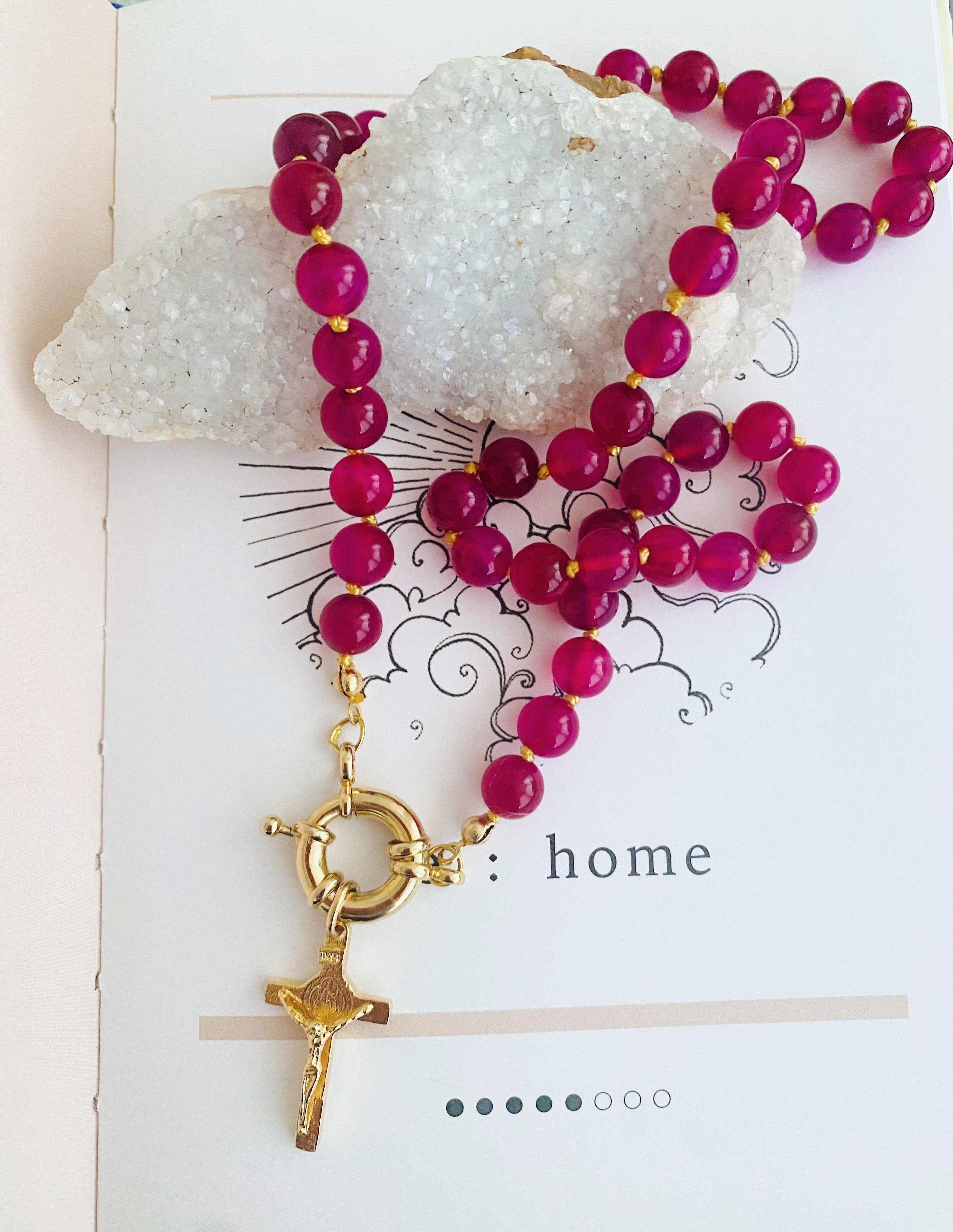 House of Virgin Mary Pink Agate Necklace charged in Ephesus