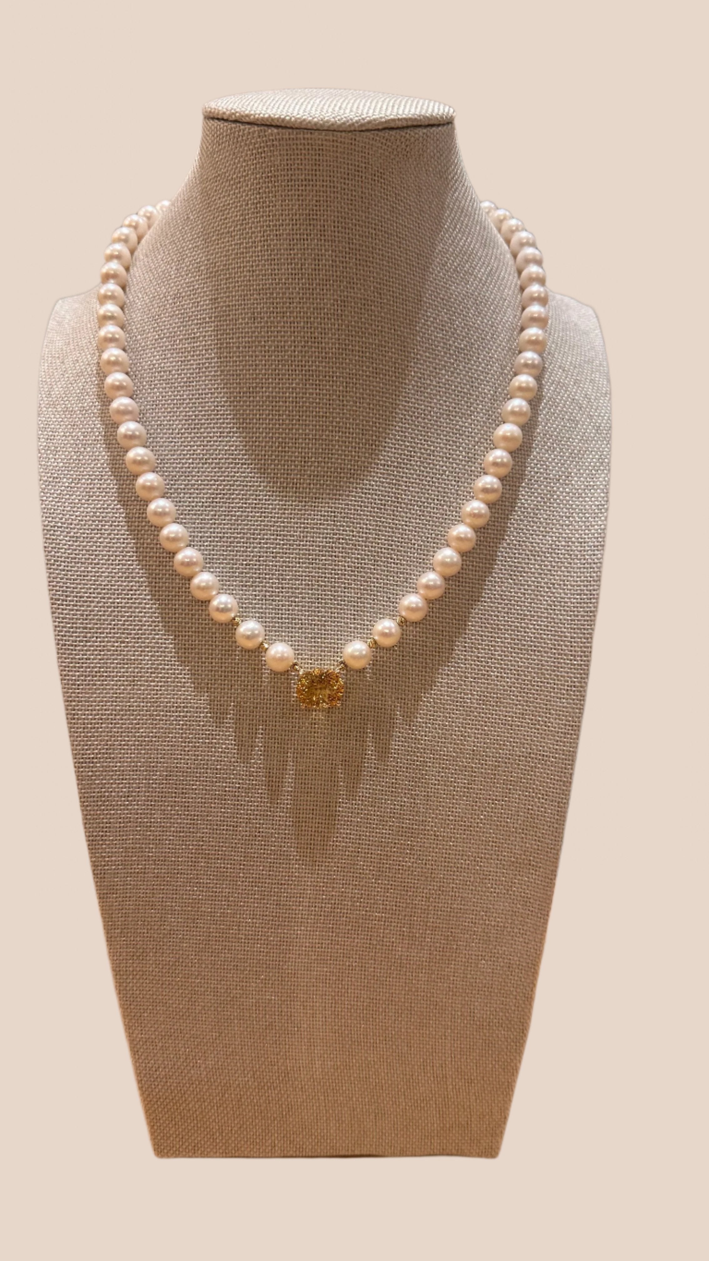 Arcturian Citrine Gemstone and Wealth Frequency Pearl Necklace