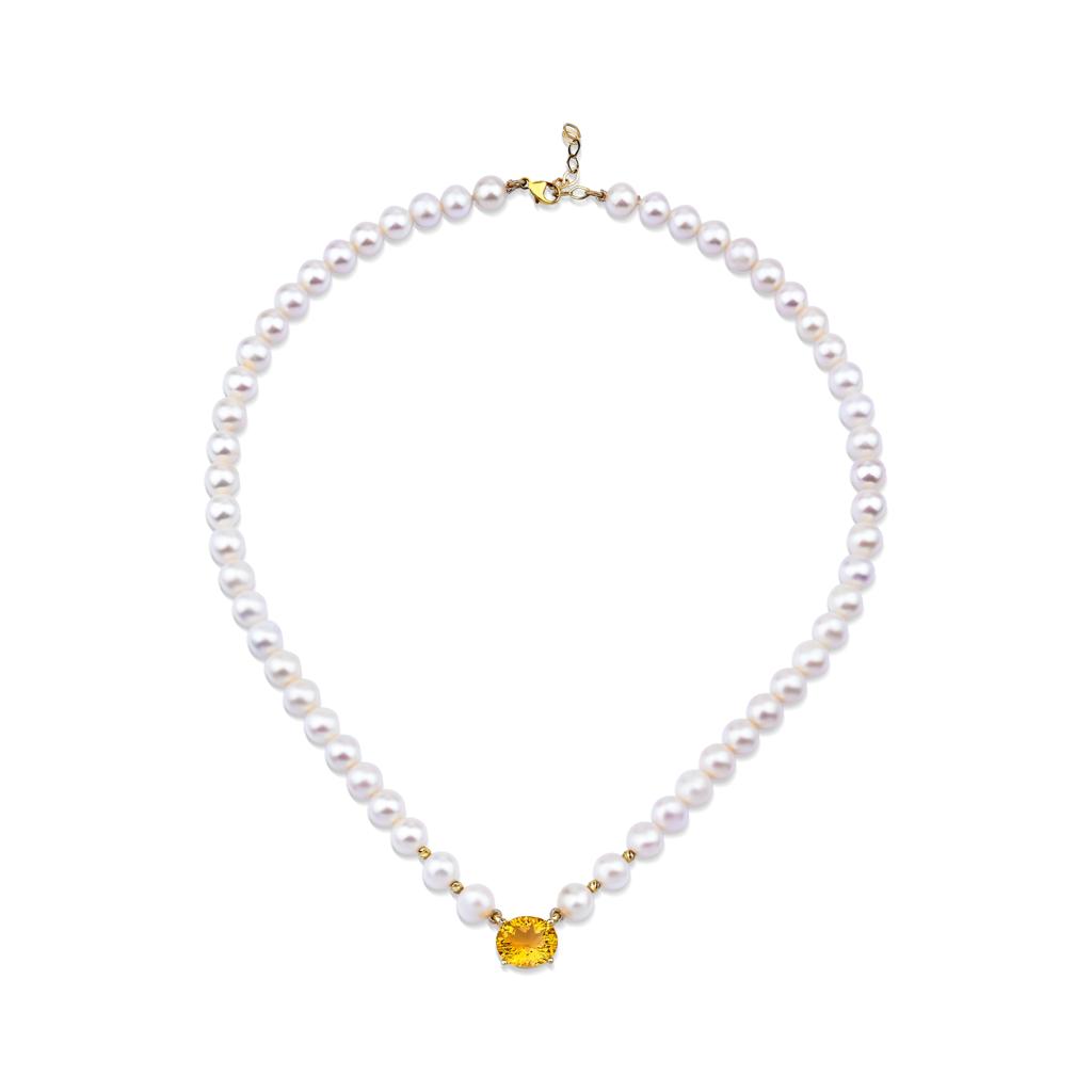 Arcturian Citrine Gemstone and Wealth Frequency Pearl Necklace