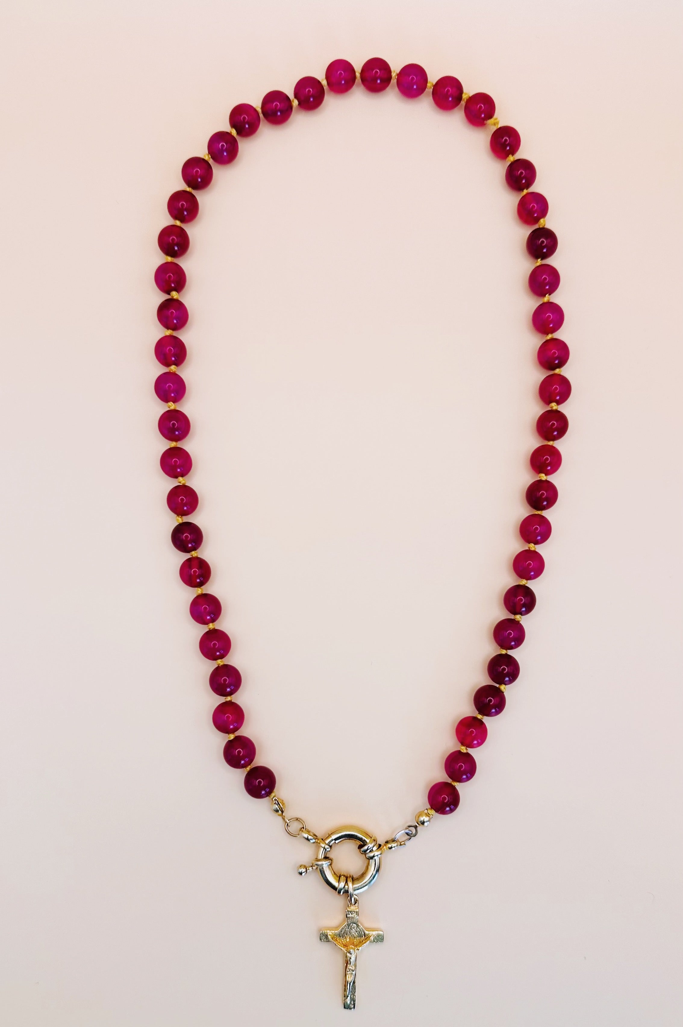 House of Virgin Mary Pink Agate Necklace charged in Ephesus