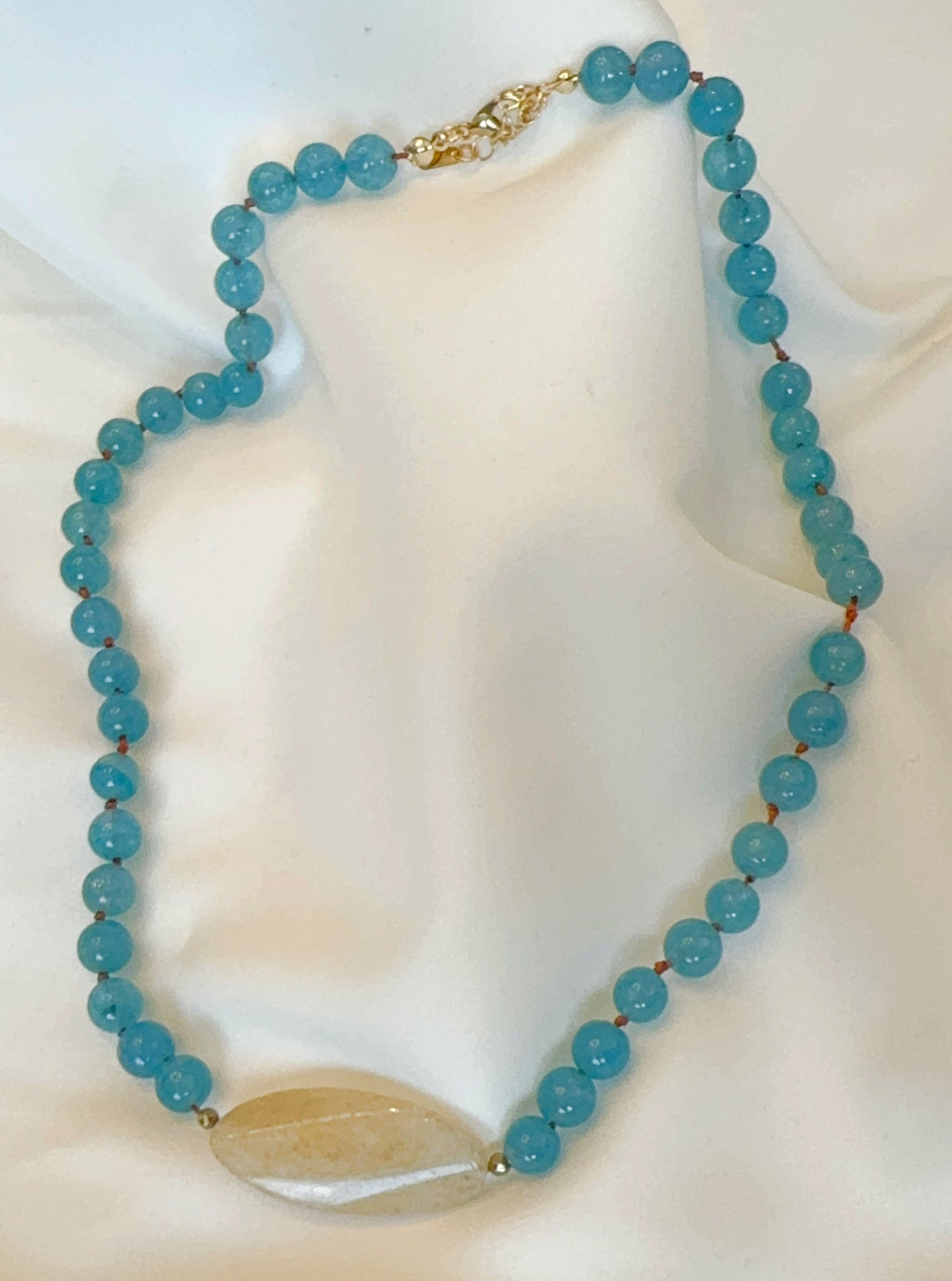 Lemurian Healing Inner Peace Halskette aus blauem Achat mit Citrin