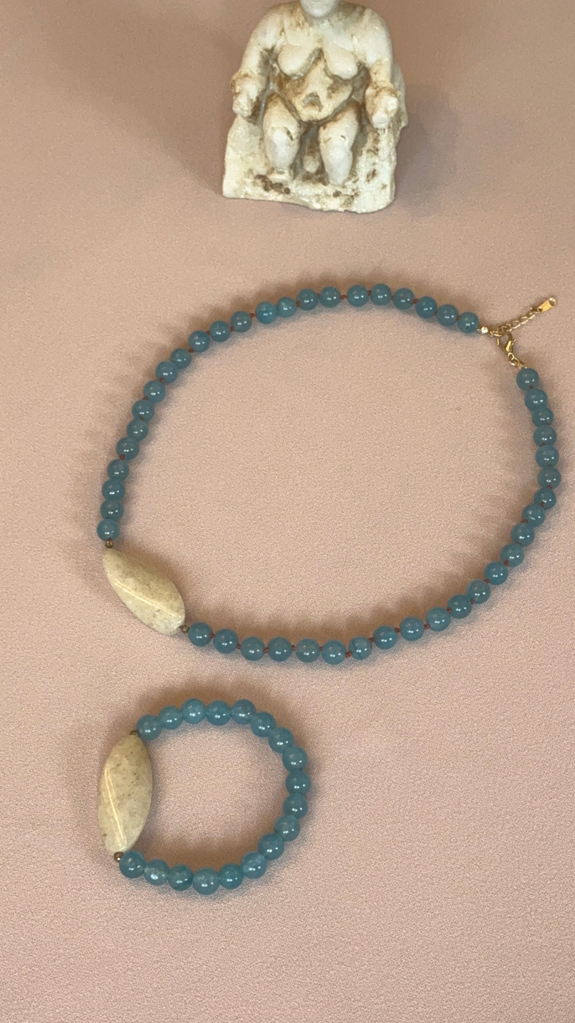 Lemurian Healing Inner Peace Halskette aus blauem Achat mit Citrin